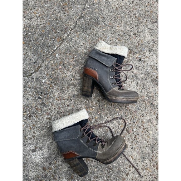 Diesel Boots Womens Size 8 / 38 Suede Leather High Heel Lace Up Booties Khaki - Picture 1 of 9